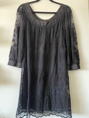 Arden B|Black Lace Embroidered Boho Dress|Medium|EUC